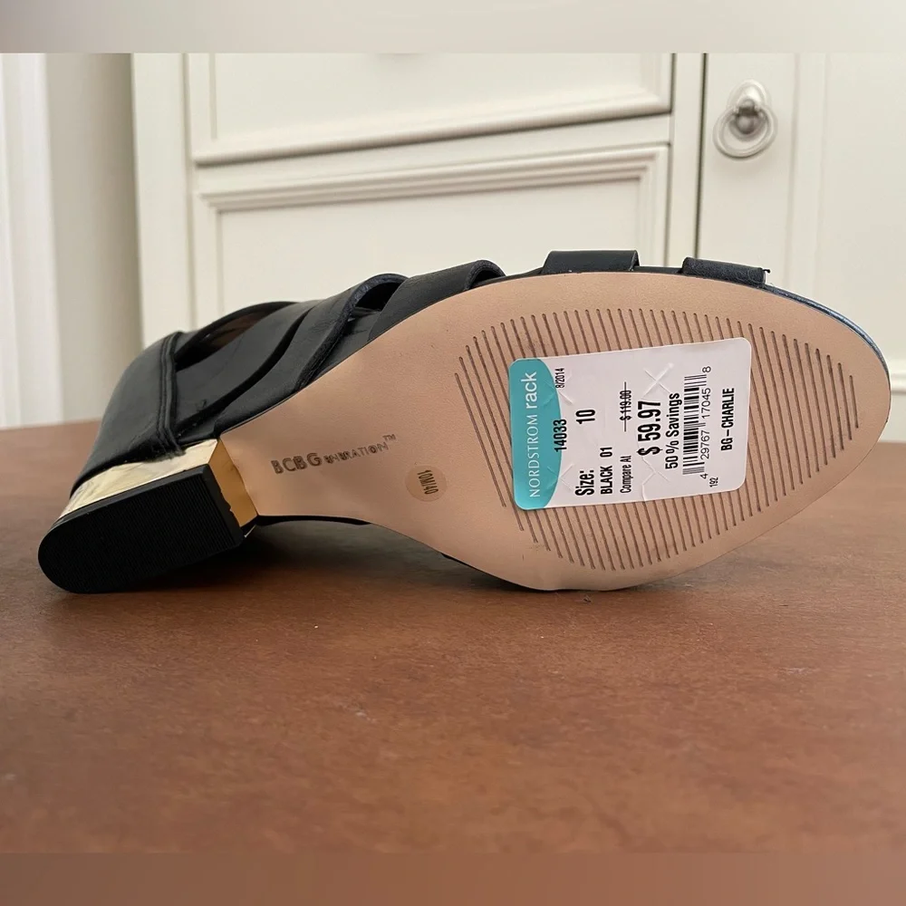 BCBGeneration Charlie heeled wedge, open peep toe shoes 10 black NWT 🎉HP x2🎉 - Picture 11 of 13